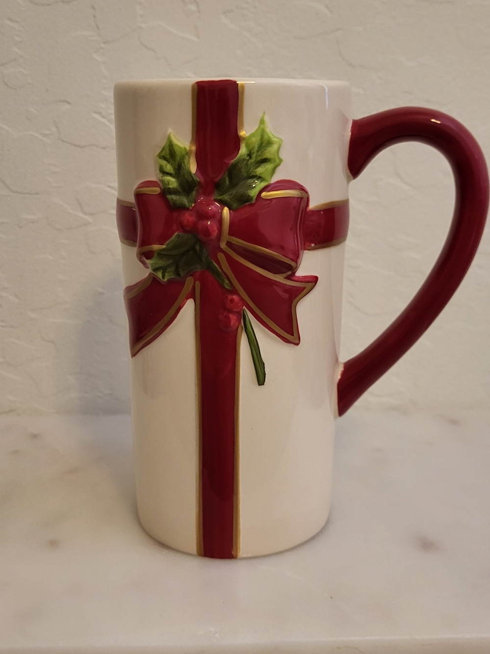 St. Nicholas Square Red Bow & Green Holly Ceramic Mug